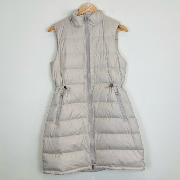 Theory quilted long line down puffer vest in pale beige. Longline fit. Small - Picture 1 of 4